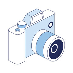 Photo camera. Vector 3d line isometric, color web icons, new flat style. Creative design idea for infographics.