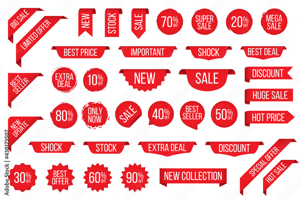Set of red sale tag sticker badge for promotion - obrazy, fototapety, plakaty 