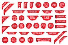 Set Of Red Sale Tag Sticker Badge For Promotion