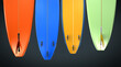 Side by side and opposite surfboards in different colors - 3d illustration
