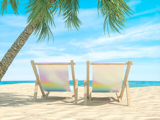 Leinwandbilder - Abstract summer beach scene with beach chairs background. 3d rendering.
