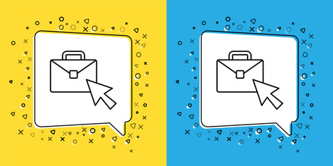 Poster - Set line Online working icon isolated on yellow and blue background. Freelancer man working on laptop at his house. Remote work. Distant job concept. Vector