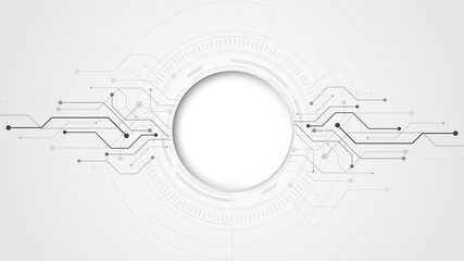 Wall Mural - grey white abstract technology background with various technology elements hi-tech communication con