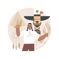 Poster - Indigenous religion abstract concept vector illustration. Earliest beliefs, ethnic religion, nature connection, worship practice, indian totem, god spirit, ancient culture abstract metaphor.