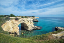 Torre Dell'Orso, With Its High Cliffs And Blue Sea, In Salento, Puglia, Italy