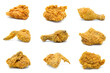 © Nudphon - Set of crispy fried chickens isolated on a white background.