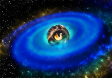 Illustration Of A Cat Eye Black Hole In A Middle Of A Colorful Galaxy