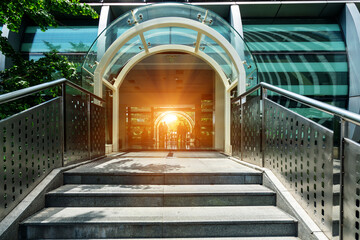 Stairs from the commercial center to the footbridge