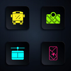 Sticker - Set City map navigation, Bus, Cable car and Gps device with. Black square button. Vector