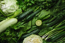 Green Vegetables And Dark Leafy Food Background As A Healthy Eating Concept