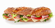 © exclusive-design - Delicious baguette sandwich with ham on table