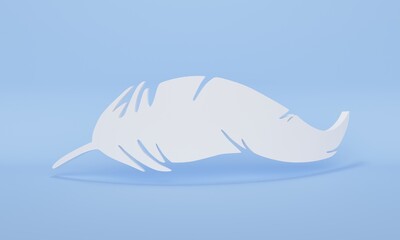 Poster - Blue studio background with white feather. Backdrop design for product promotion. 3d rendering