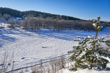 Wall Mural - Frozen Neris river in Vilnius near Turniskes