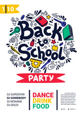 Back to school party poster. School dance party flyer.