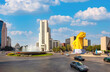 Landmark El Caballito Monument located near Torre Caballito and Paseo de Reforma avenue in Mexico city.