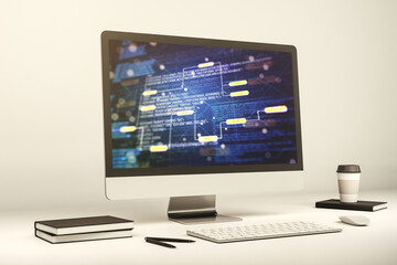 Poster - Modern computer screen with abstract graphic coding sketch, big data and networking concept. 3D Rendering