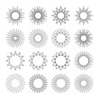 © tinakris - Black lines sun collection with geometric shapes. Stylized sun icons pattern. Sketch burst contour logo star, sunrise, sunburst. Vector set of vintage, retro or hipster sun rays design elements.