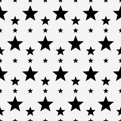 Poster - Black stars pattern. Vector seamless stars and white background. Same repeated stars. Small, medium and large size of stars.