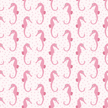 Pink Polka Dot Seahorses Seamless Pattern Background