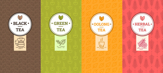 Wall Mural - Templates Packaging Tea with Thin Line Icons Set. Vector