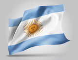 Fototapeta Konie - Argentina, vector flag with waves and bends waving in the wind on a white background.