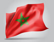 Morocco, vector flag with waves and bends waving in the wind on a white background.