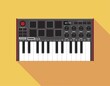 Realistic analog elektron machine, vector illustration. Synthesizers with high quality sound. Midi usb controller. Two and four octave keyboards. Equipment for DJs. Analog equipment hardware for music