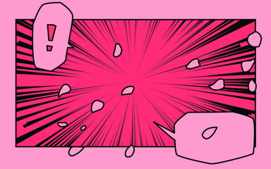 Poster - Blank manga comic book page with speed lines and speech bubbles. Vector hand-drawn design template.