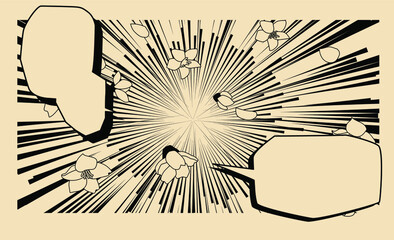 Poster - Blank manga comic book page with speed lines and speech bubbles. Vector hand-drawn design template.