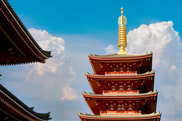 Wall Mural - the red pagoda in sensoji temple, or asakusa temple, is a buddhist temple in asakusa, taito ward, to
