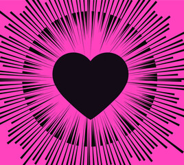 Poster - Abstract background with speed lines and heart. Vector hand-drawn design template for manga and comic book design.