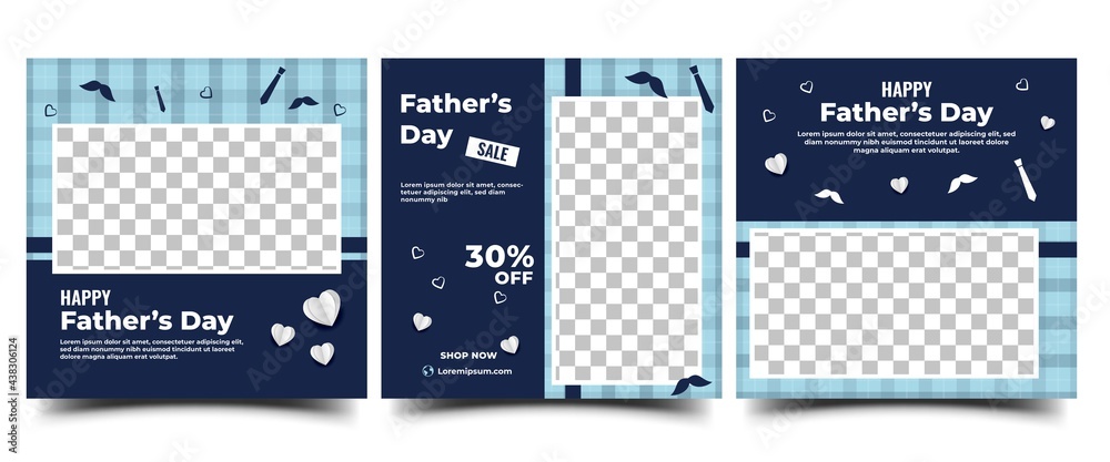 Father's day social media post template design. Modern banner with place for the photo. Usable for social media, cards, banners, and websites. - obrazy, fototapety, plakaty 