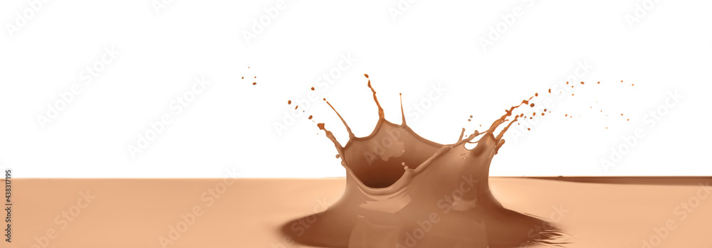 Splash of cocoa drink on white background