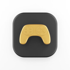 Poster - The golden joystick icon. 3d rendering black square button, interface ui ux element.