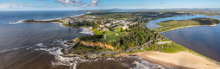 Wall Mural - Aerial panoramic view of Yamba, a tourist destination in northern New South Wales, Australia