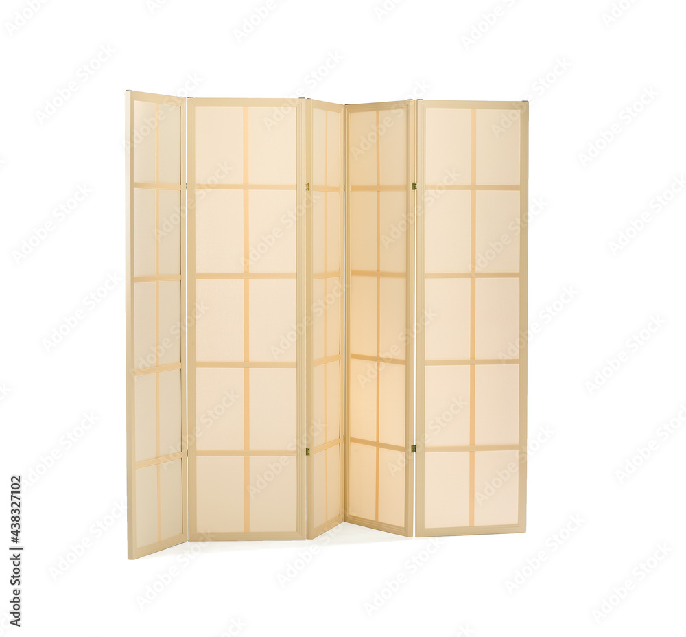 Wooden folding screen on white background
