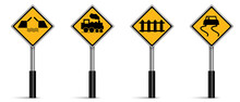 Set Of Warning Traffic Sign Vector, Road Sign On White Background