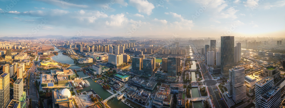 Aerial photography of the urban architectural skyline of Ningbo, Zhejiang - obrazy, fototapety, plakaty 