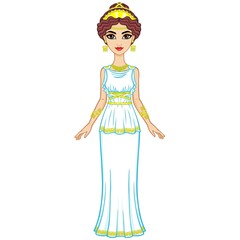 Wall Mural - Portrait of the animation woman in  ancient Greek dress. Full growth. Vector illustration isolated on a white background. 