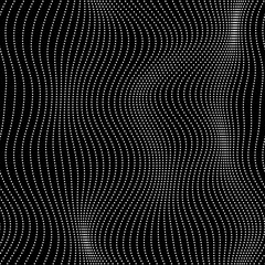 Seamless wavy array of dots pattern for print or digital use. High quality illustration. Optical illusion halftone effect repeat texture for background. Motion and flow liquid or fabric concept.