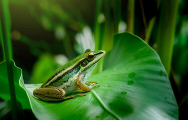 Green paddy frog in nature.