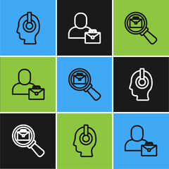 Poster - Set line Freelancer, Magnifying glass with briefcase and icon. Vector