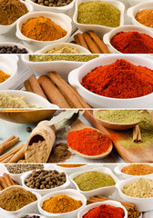 Wall Mural - Collage of spices assortment. Food ingridients.