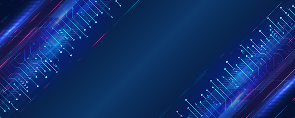 Wide Cyber security internet and networking concept. Abstract global sci fi concept. Digital internet communication on blue background. Hi-tech vector illustration with various technology elements.