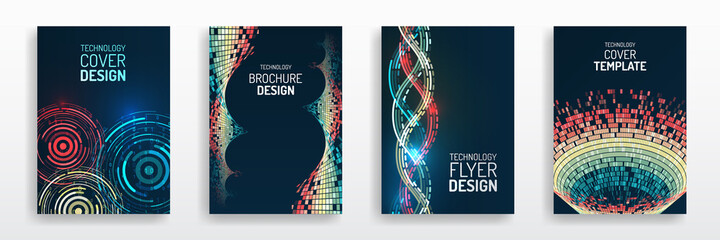 Sticker - Science and innovation hi-tech background. Sci-fi Flyer design. Set of Big data visualization cover layout. Technology modern brochure templates.