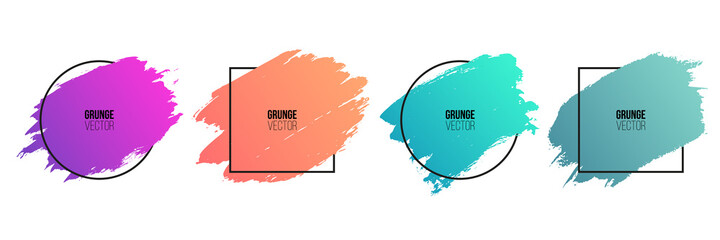color brush strokes set with circle and square frames for your graphic design. isolated abstract bac