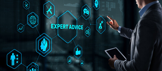 Wall Mural - Expert advice. Businessman hand touching inscription on virtual screen