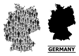 Wall Mural - Map of Germany for social agitprop. Vector population abstraction. Concept map of Germany designed of person elements. Demographic concept in dark gray color tints.