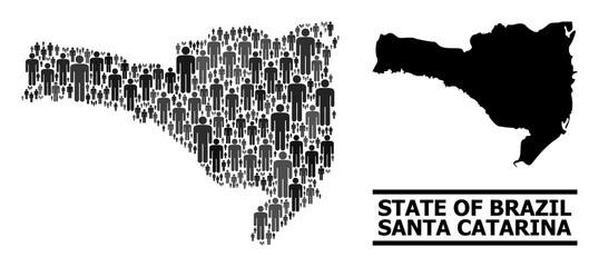 Wall Mural - Map of Santa Catarina State for demographics posters. Vector demographics mosaic. Concept map of Santa Catarina State done of man icons. Demographic concept in dark grey color variations.