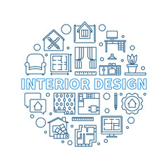 Poster - Interior Design vector round concept outline illustration